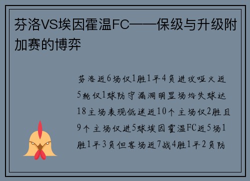 芬洛VS埃因霍温FC——保级与升级附加赛的博弈