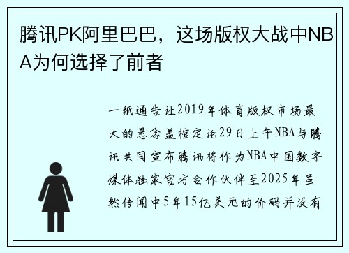腾讯PK阿里巴巴，这场版权大战中NBA为何选择了前者